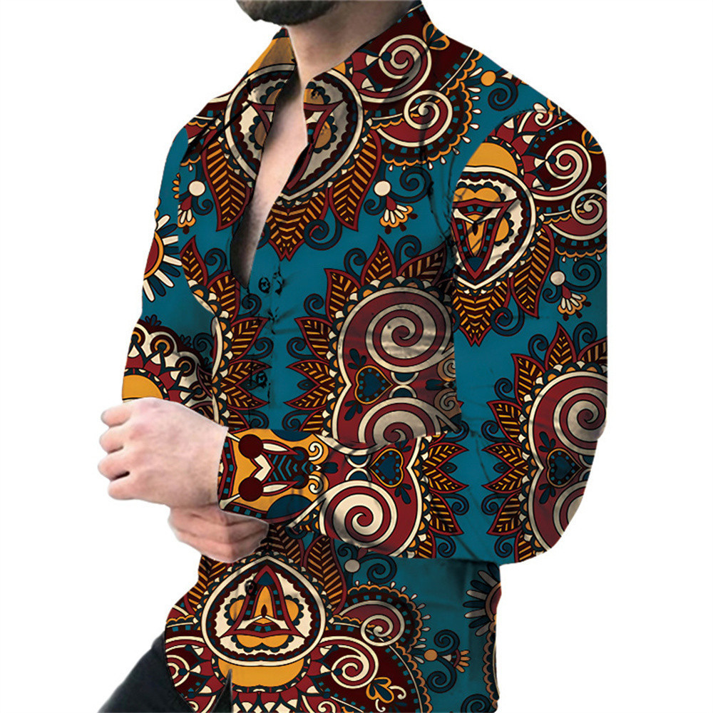 Camisa Masculina Retrô Impressa Em 3D , De Manga Comprida Com Botões , Moda Para Primavera , Verão , Outono , Inverno FS