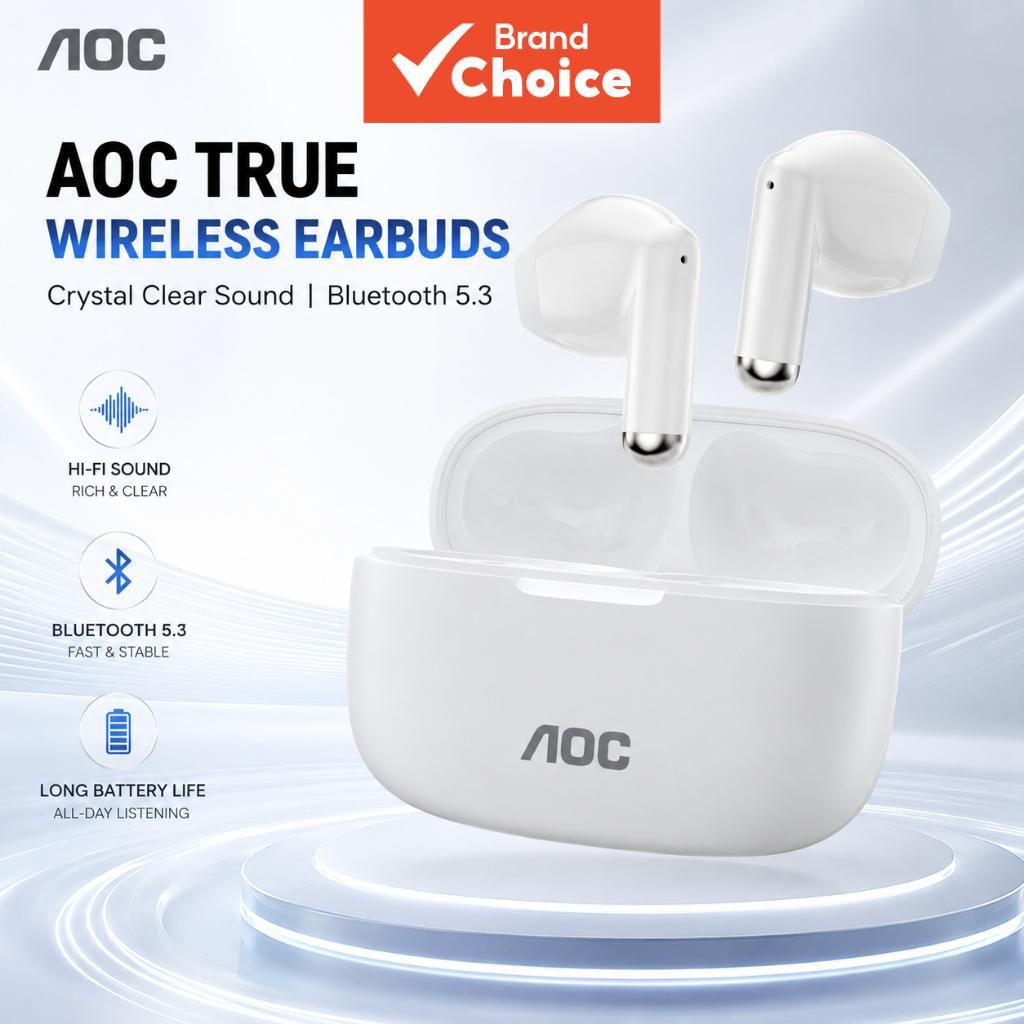 Fones de Ouvido Bluetooth 5.3 AOC True Wireless 3,6g Leves Meio Intra-Auriculares Controle por Toque Inteligente