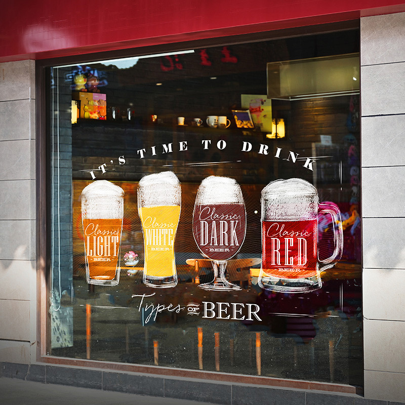 Adesivos para janelas de cerveja, Bar criativo, padrão de cerveja escura, dupla face, colorido, pôster, transparente, pi