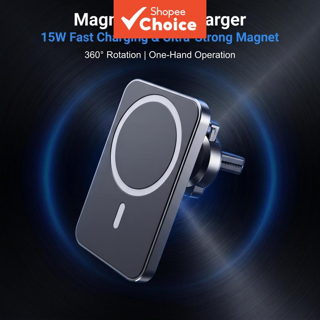 Carregador Magnético Veicular Sem Fio 15W com Refrigeração Inteligente, Carregamento Rápido, Suporte para Saída de Ar,