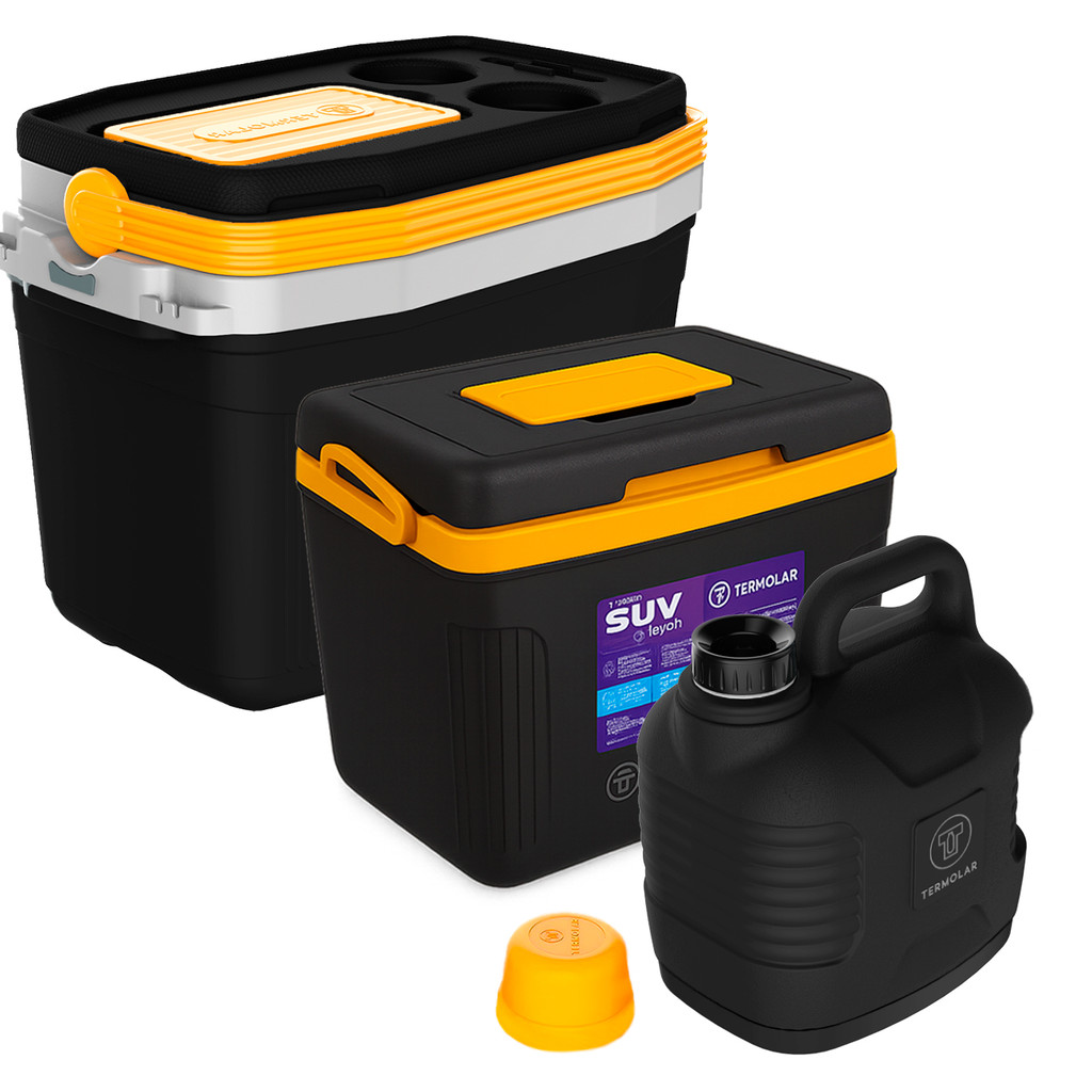 Kit Caixa Cooler Térmico 20 e 8 Litros com Garrafão 5 Litros Preto Termolar em Oferta na Shopee
