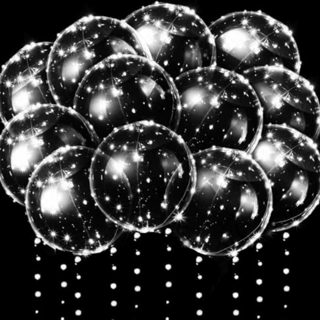 Balao Bubble Transparente Led Festa Gas Hélio Top Kit C/10 Fio 3 Metros Frio Branco Decoração