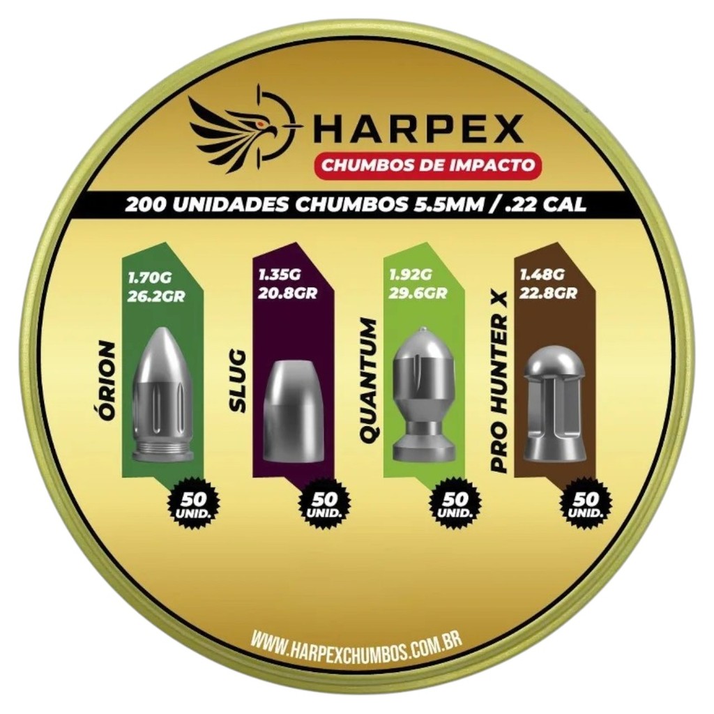 Chumbinho Harpex Combo Impacto - Órion, Slug, Quantum, Pro Hunter X 5.5mm (.22) - 200un em Oferta na Shopee