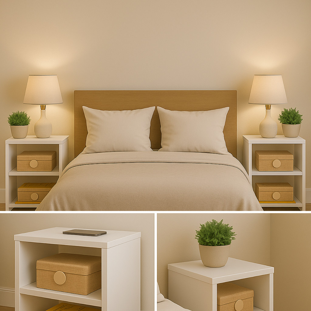 Kit Par Criado-mudo Mesas Cabeceira Branca MDF 15mm Nicho Prateleiras Decoração Sala Quarto