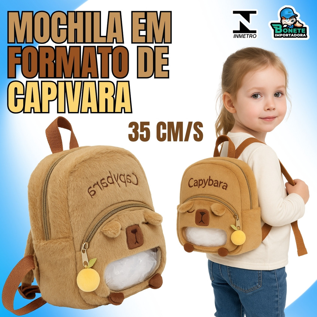 Mochila Capivara 35cm em Pelúcia – Alças Ajustáveis e Design Divertido
