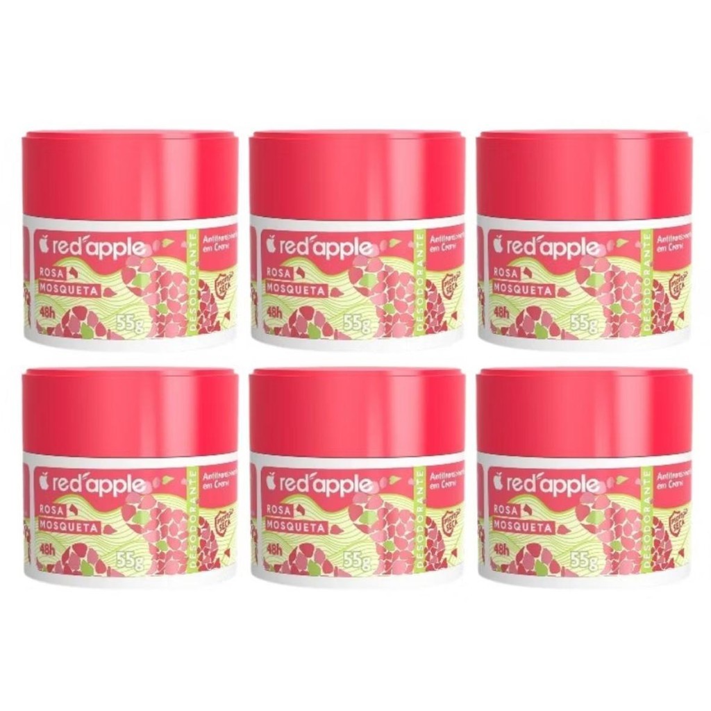 Desodorante Antitranspirante Creme 48 hrs de Proteção Rosa Mosqueta 55g - Red Apple kit 6 Unidades em Oferta na Shopee