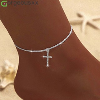 [Gorgeousxx] Tornozeleira De Corrente Fina Brilhante Para Mulheres Com Pingente De Cruz De Coração De Zircônia Joias Da em Oferta na Shopee