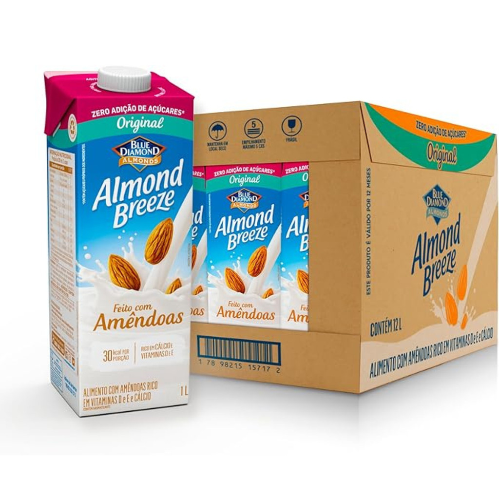 Bebida Vegetal de Amêndoa Almond Breeze Original ZA1L Kit 12 em Oferta na Shopee