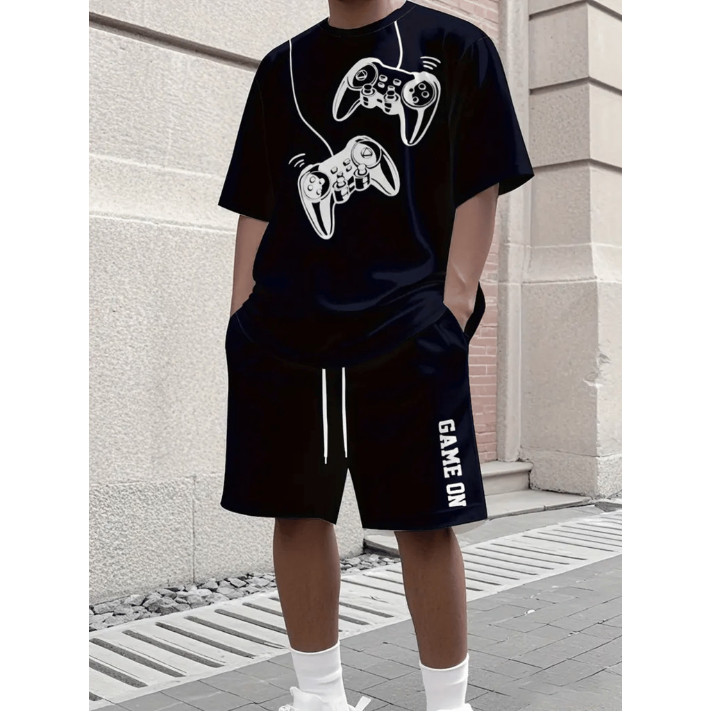 Conjunto Game On Gamer Estilo Streetwear Kit Camiseta 100% Algodão + Short Mauricinho Tactel