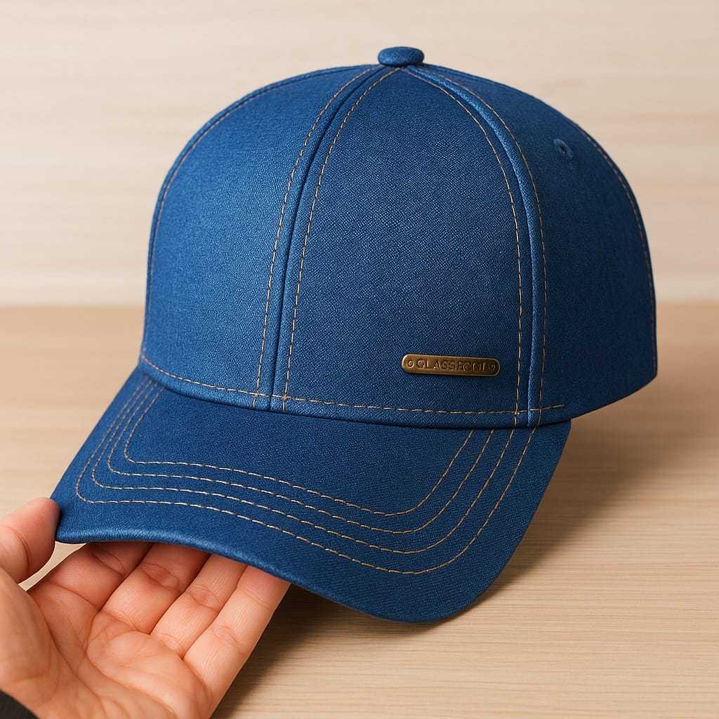 Boné Masculino Azul Estilo Jeans com Fivela Ajustável Boné Aba Curva Bombeta