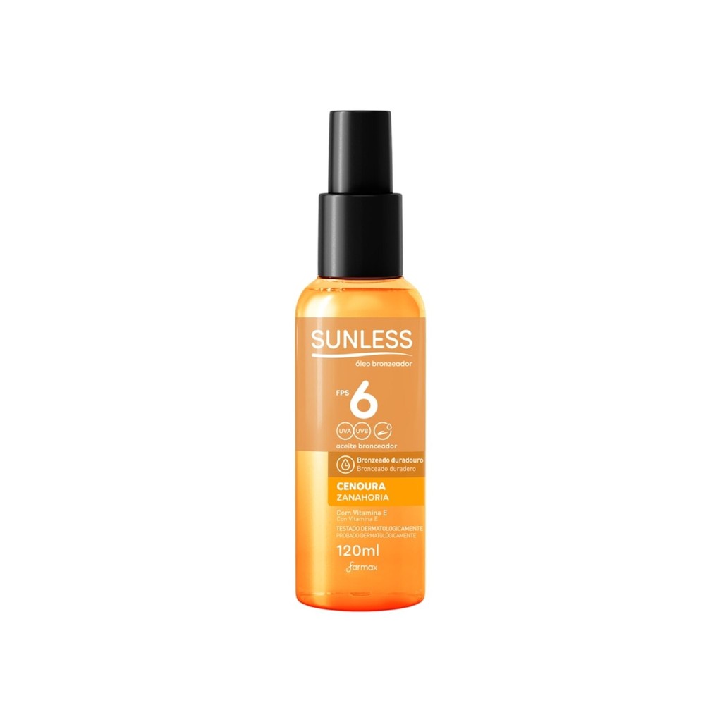 Bronzeador Corporal Sunless Cenoura com Vitamina E FPS6 Óleo 120ml