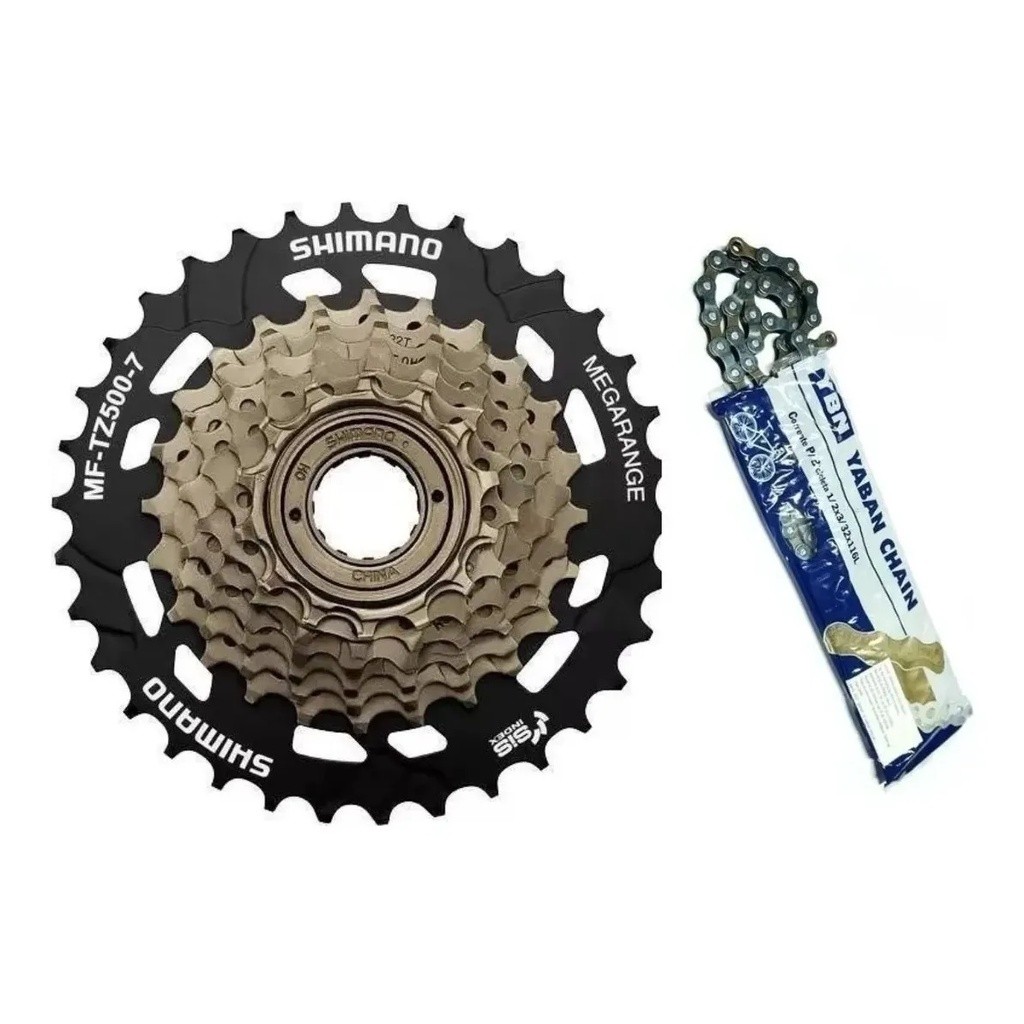 Catraca Roda Livre Shimano Tz500 7v 14-34 Rosca Megarange + Corrente Index