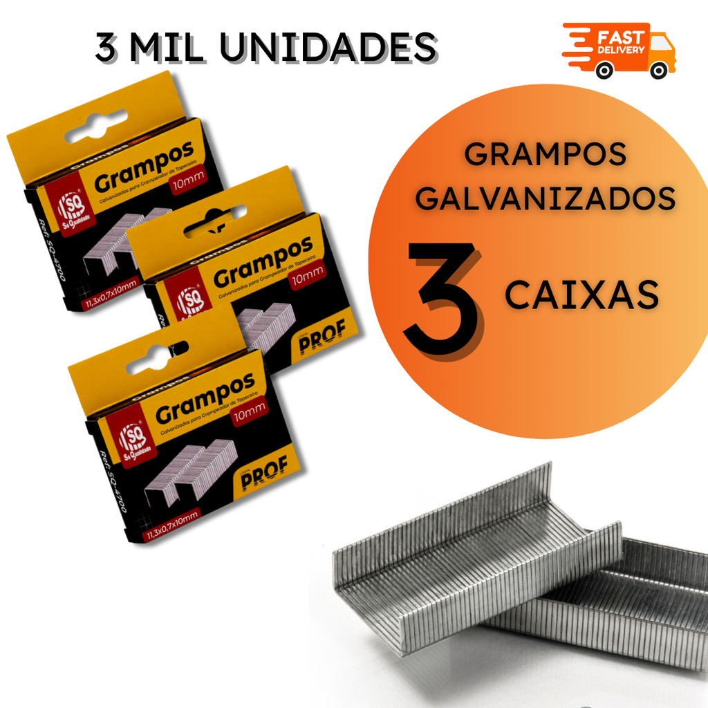 Conjunto Grampos Galvanizados - 2000, 3000 ou 5000 unidades - Grampeador Tapeceiro 10mm