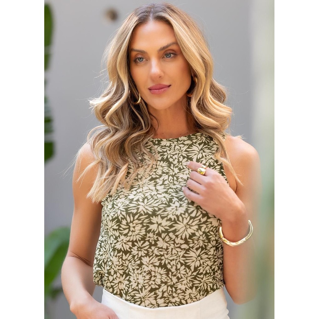 Blusa Em Malha Plissada Mini Floral Quintess