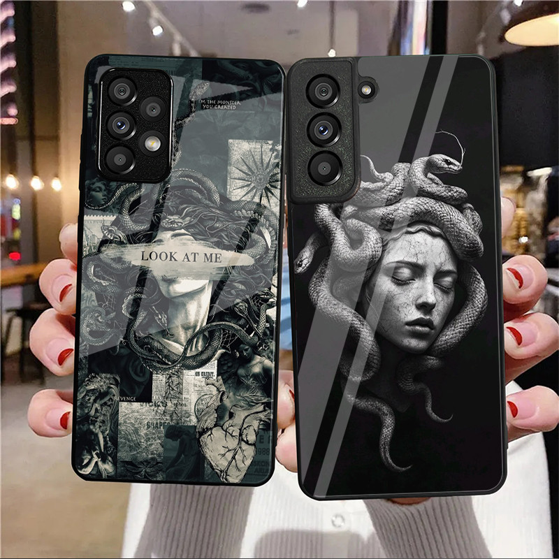 Medusa Vidro Caso De Telefone Para Samsung Galaxy A14 A16 A30 A22 A32 A33 A15 A35 A42 A55 A56 4G A52 A53 A54 A70 A71 A72