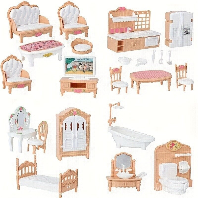 Conjunto De Móveis Para Casa De Bonecas Em Escala 1 : 12-Quarto Sala De Estar Cozinha Banheiro Acessórios Miniatura Aniv