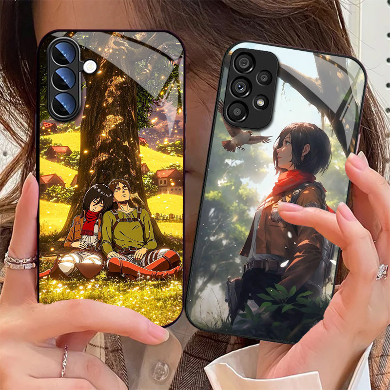 Ataque Em Titã Mikasa 05 Caso De Telefone Vidro Para Samsung Galaxy S25 S24 Ultra S23 Fe S22 Plus S21 S20 S10 S9 Capa