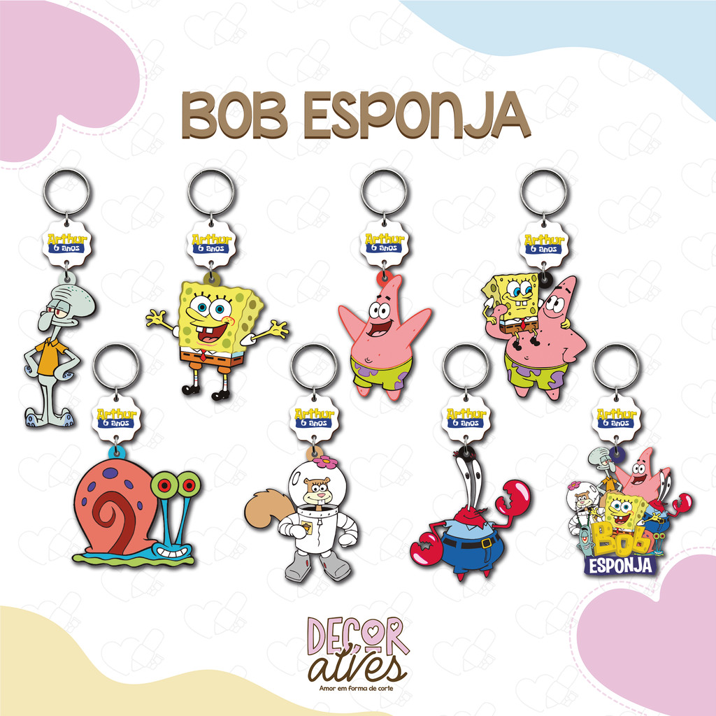 Bob Esponja - Chaveiro Personalizado MDF brilhoso Lembrancinha infantil