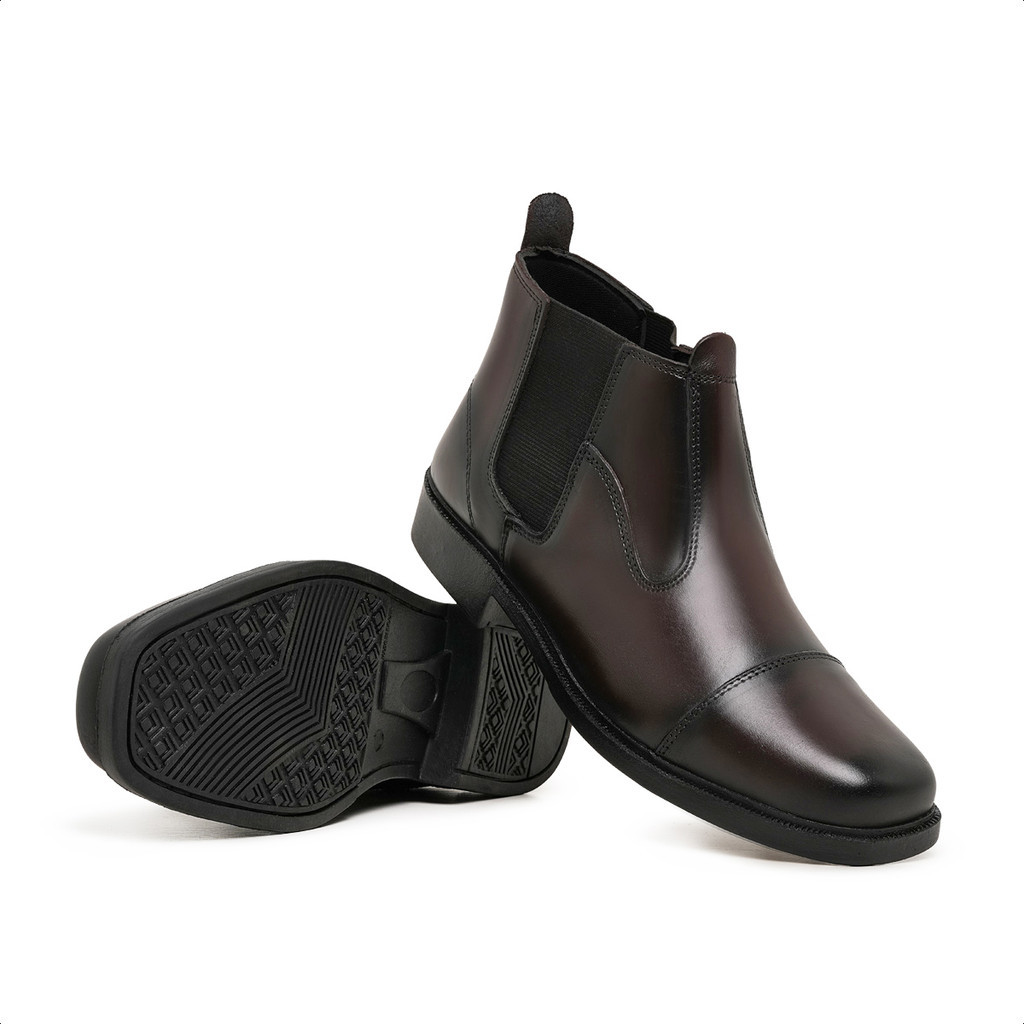 Botina Masculina Couro Calce Fácil Elástico Bico Quadrado