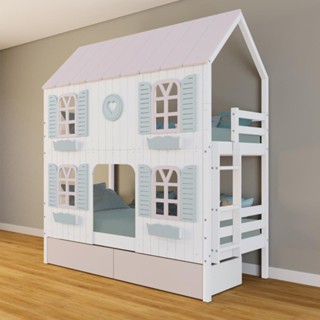 Beliche Casinha Bela Com Coração 2 Gavetas Rosa 4 Janelas Venezianas - Madeira Maciça Branco/rosa/verde Housin em Oferta na Shopee