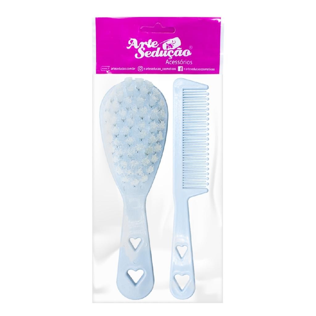 Escova Cerdas Macias + Pente Infantil Bebês Crianças Azul Cabelo Escovinha Neném Pentear Cabelos