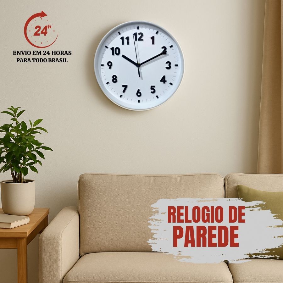 Relogio de Parede Quadrado/ Redondo Quartz Fundo Branco