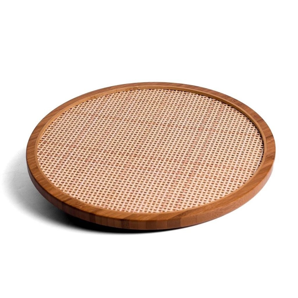 Tábua com Base Giratória de Bambu e Textura Palhinha Xadrez 33cm Oikos