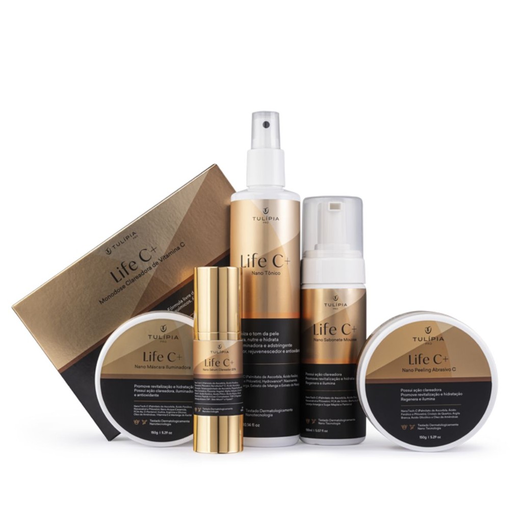 Kit 6 Produtos Life C Vitamina C Clareador Facial Anti-Idade Rugas Colágeno Pele Uniforme