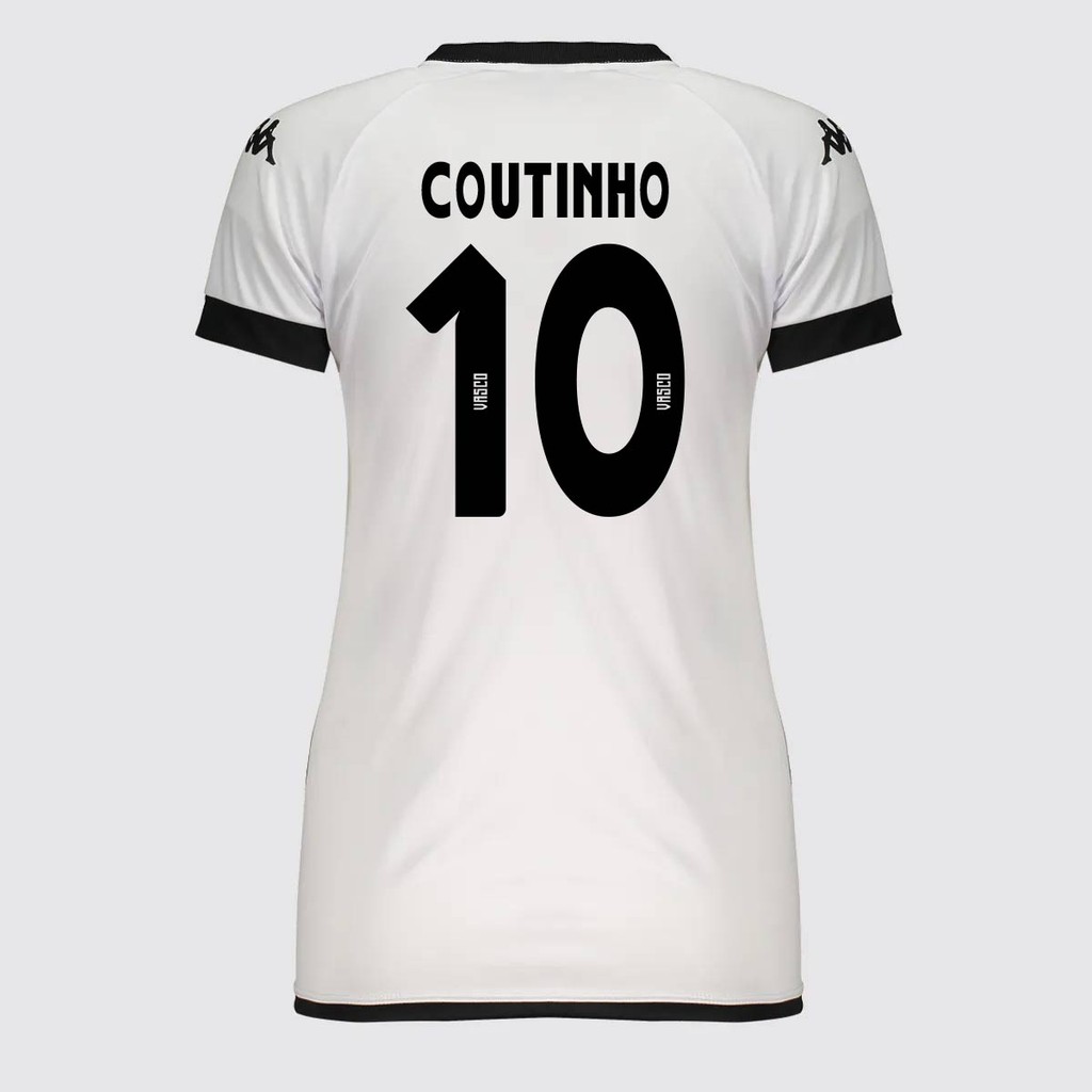 Camisa Kappa Vasco Supporter Graphik Feminina Branca e Preta 10 Coutinho
