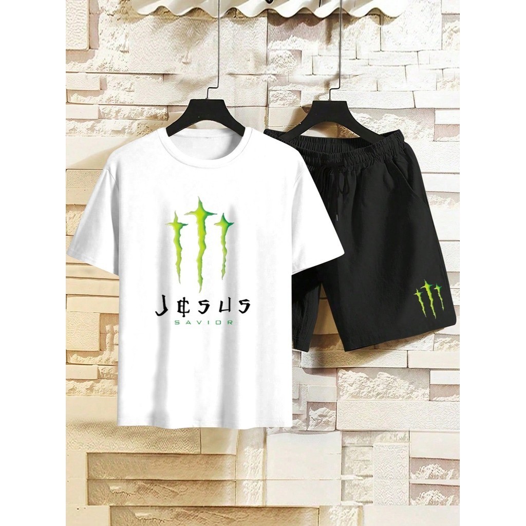Conjunto Masculino Camiseta Streetwear Masculina + Bermuda Tactel Estampada Jesus Savior Kit