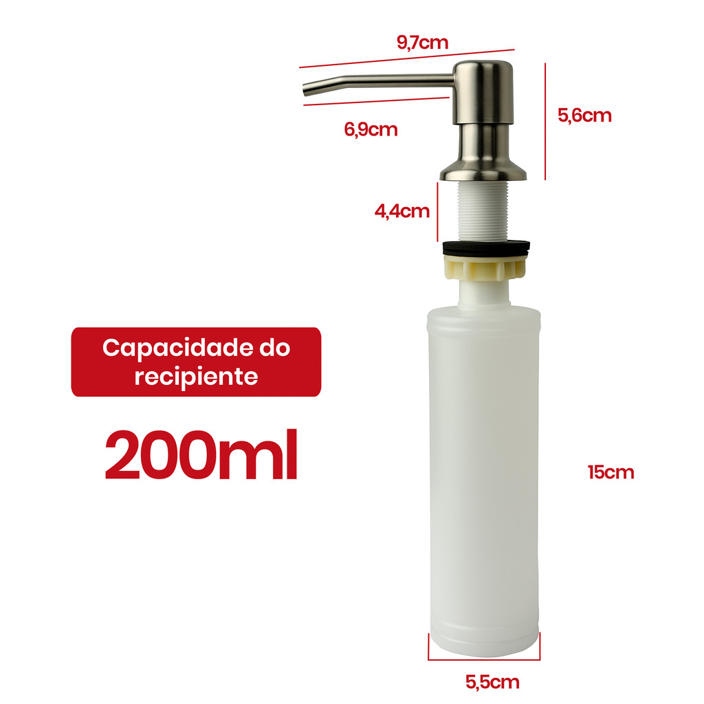DISPENSER DETERGENTE PORTA SABONETE EMBUTIR DOSADOR INOX 200ml · foto 2