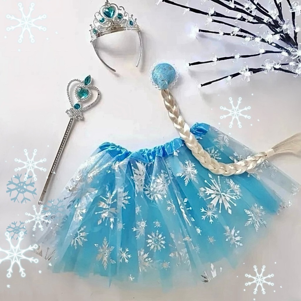 Kit Frozen Acessórios Varinha + Trança + Coroa + Saia - Festa tiara princesa Fantasia — imagem 2 de 2