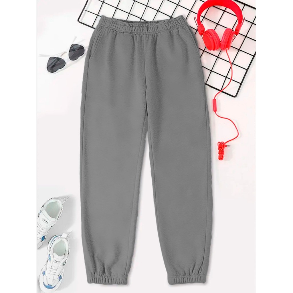 Calça Moletom Skinny Versátil Jogger Oversized Confortável Academia Flanelada Quente Unissex 
