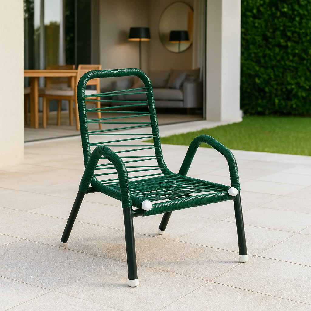 Cadeira Para Criança De Cordinha Infantil Colorida Conforto Jardim Fio Pvc Descanso Pés Em Aço