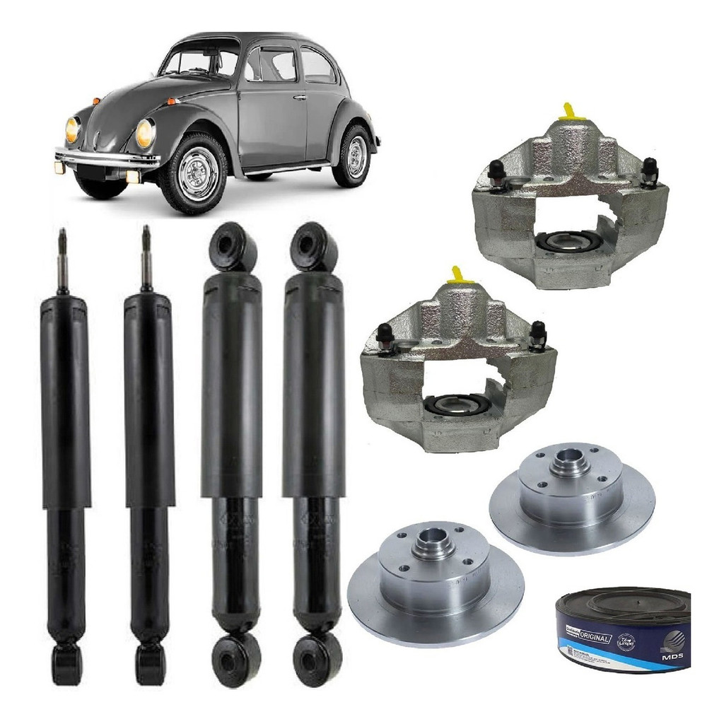 kit com 04  Amortecedores Fusca Pivô +disco Freio Mds E Pinça De Freio