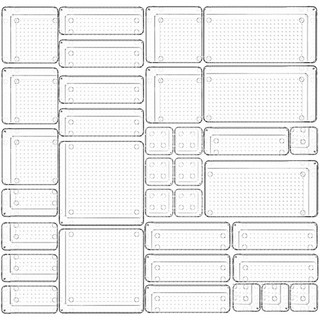 Kit 7 Organizadores Acrílico Transparente Empilhável Modular para Gavetas, Geladeiras Org…