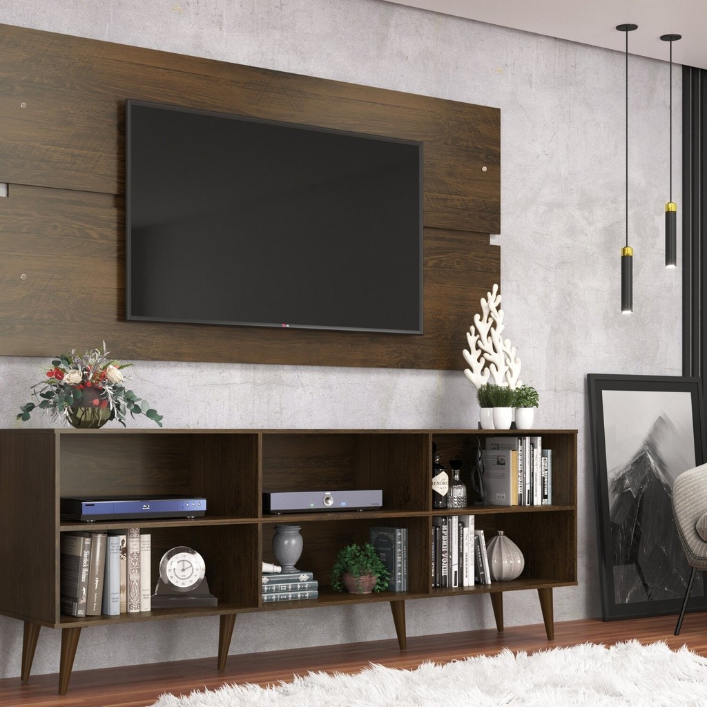 Rack com Painel para TV até 55 Polegadas 180cmx158cm Pés Marrom Cacau Cacau