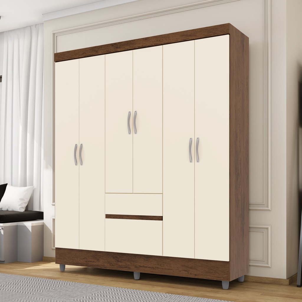 Guarda-Roupa Casal 6 Portas 2 Gavetas Panama Imbuia/Champagne em Oferta na Shopee
