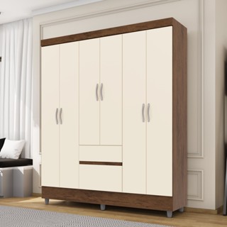 Guarda-Roupa Casal 6 Portas 2 Gavetas Panama Imbuia/Champagne em Oferta na Shopee