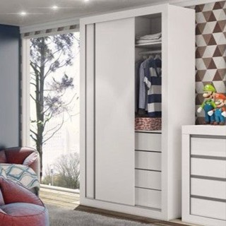 Guarda-Roupa Solteiro 2 Portas de Correr 4 Gavetas News  Branco em Oferta na Shopee