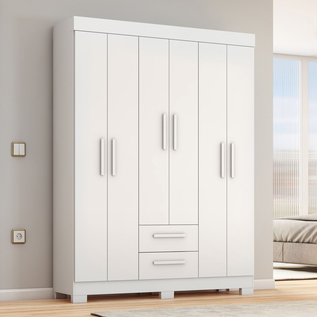 Guarda-roupa Nt6015 com 6 Portas e 2 Gavetas Rosa/Branco em Oferta na Shopee