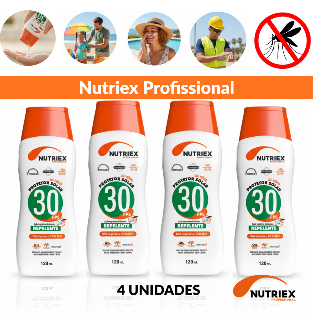 Kit 4 Protetor Solar Nutriex Fps 30 Repelente 120ml Proteção Solar C/ Repelente Insetos