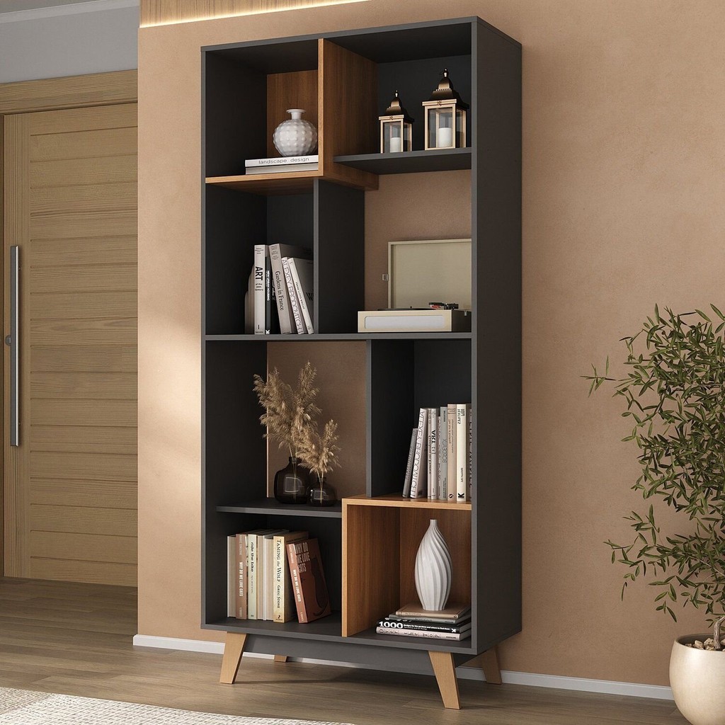 Estante para Livros 8 Nicho Yescasa Cinza/Nogal em Oferta na Shopee