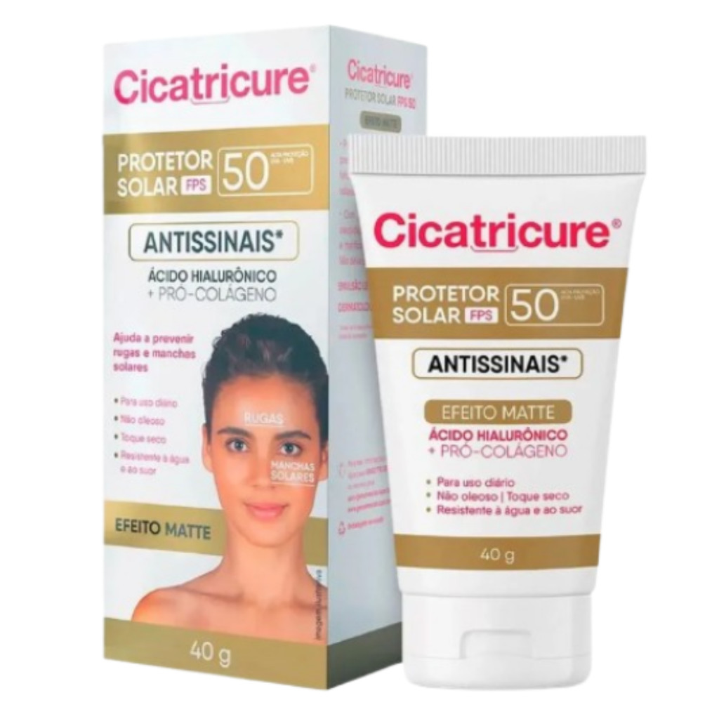 Protetor Solar Cicatricure Antissinais FPS 50 Filtro solar 40g com ácido hialurônico + pro colágeno