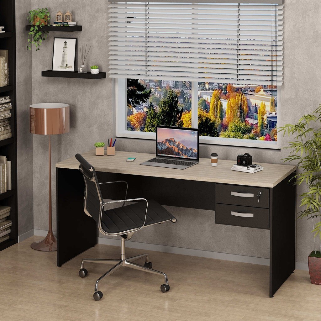 Mesa De Escritório Escrivaninha com Gaveta 160x60cm Tampo 30mm Carvalho em Oferta na Shopee