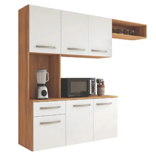 Armário de Cozinha Completa Suspenso com Balcão 6 Portas 1 Gaveta Belíssima Freijó/Branco Fiorello em Oferta na Shopee