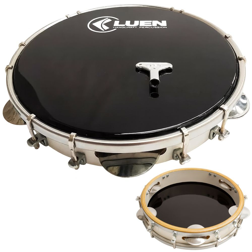 Pandeiro LUEN 10” Fórmica Madeira Branco 40039BR/PT com Pele Preta e Afinação Dupla — som autêntico e durável