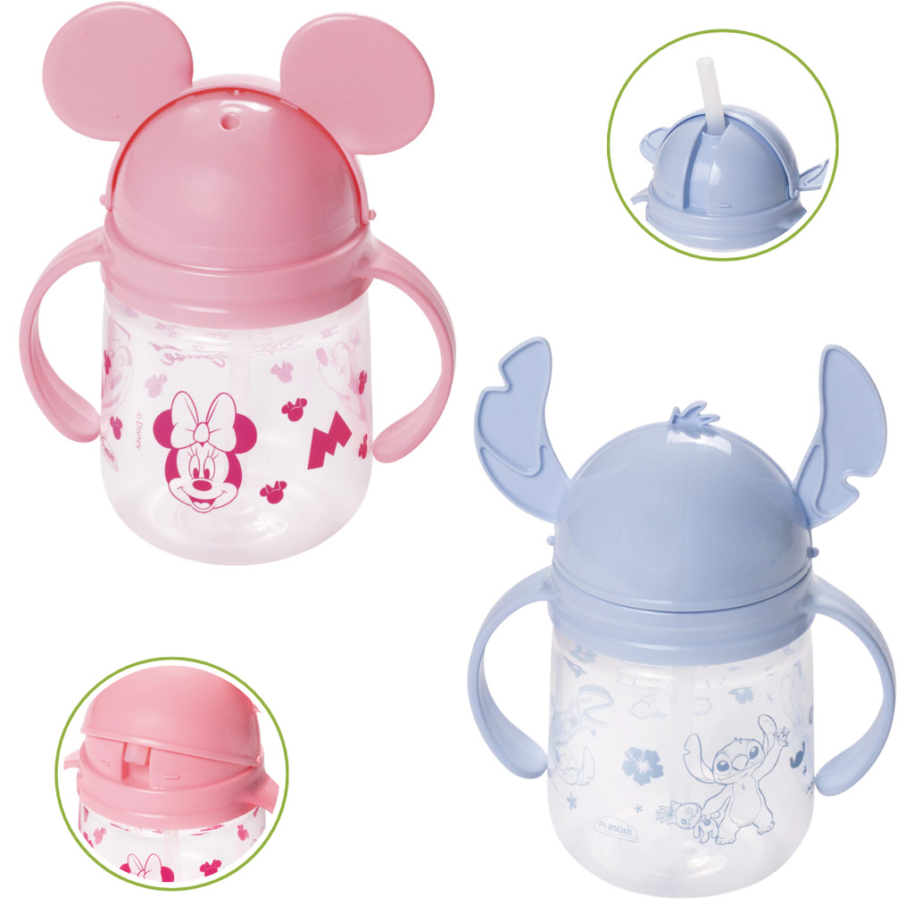 Copo de Transição Disney 350ml Minnie e Stitch +6m  Antivazamento e Canudo Flexível em Oferta na Shopee