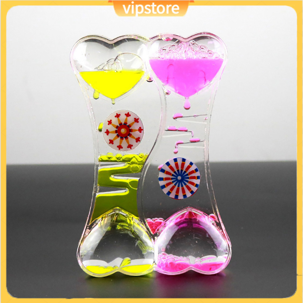 (VIP) Coração Duplo Movimento Líquido Bolha Gotejamento Óleo Ampulheta Temporizador Relógio Brinquedo Infantil em Oferta na Shopee
