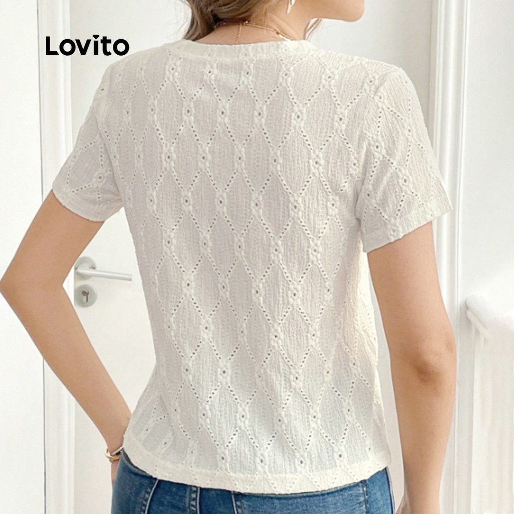 Detalhes do Lovito Blusa Feminina Casual Clássica e Versátil para Primavera/verão Branca L137ED563